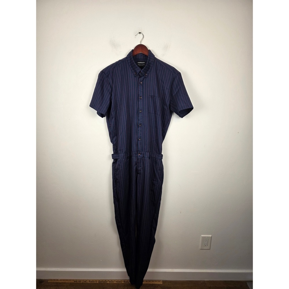 Romperjack Mens Navy Pink Pinstripe Short Sleeve Romper Jumpsuit Large